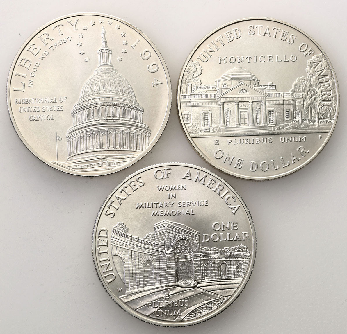 USA. Dolar 1993-1994, zestaw 3 sztuk